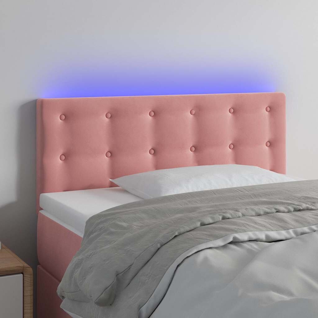 vidaXL LED горна табла за легло розова 90x5x78/88 см кадифе