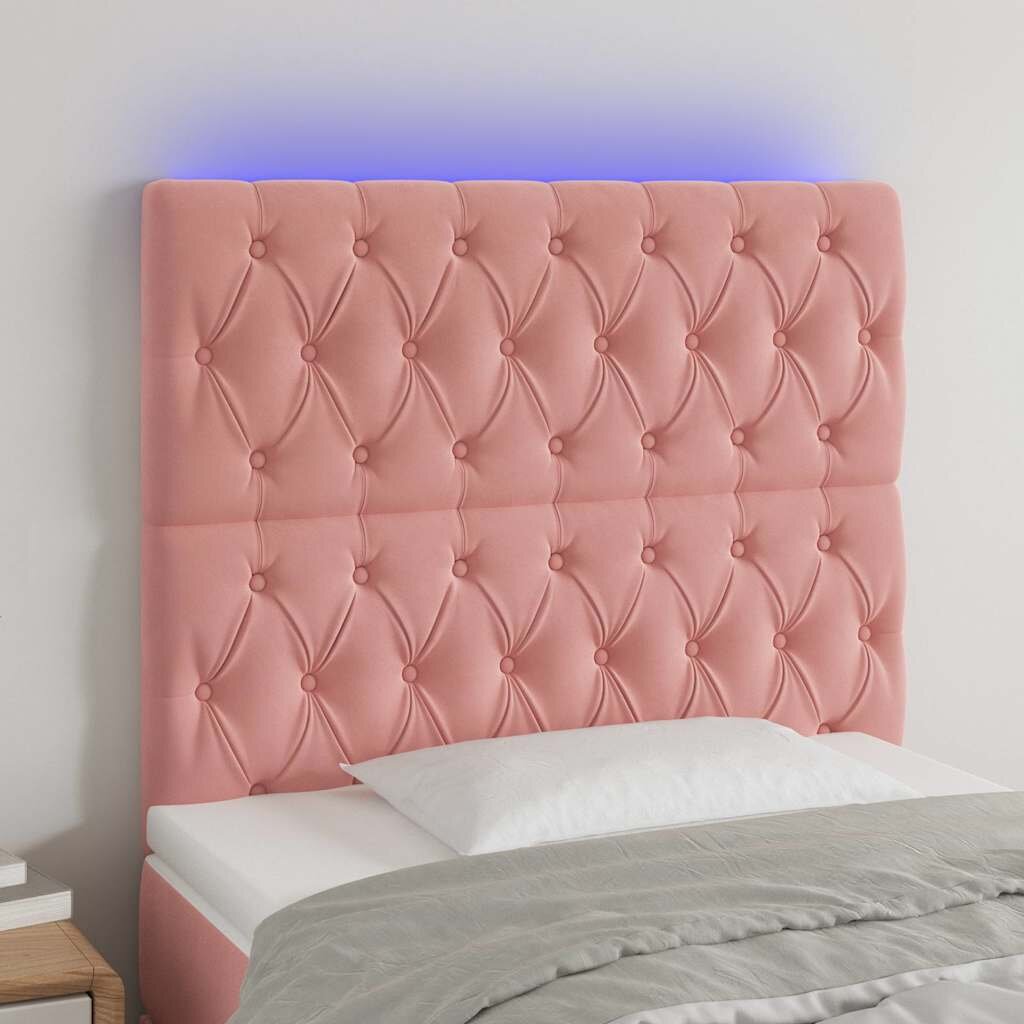 vidaXL LED горна табла за легло розова 90x7x118/128 см кадифе
