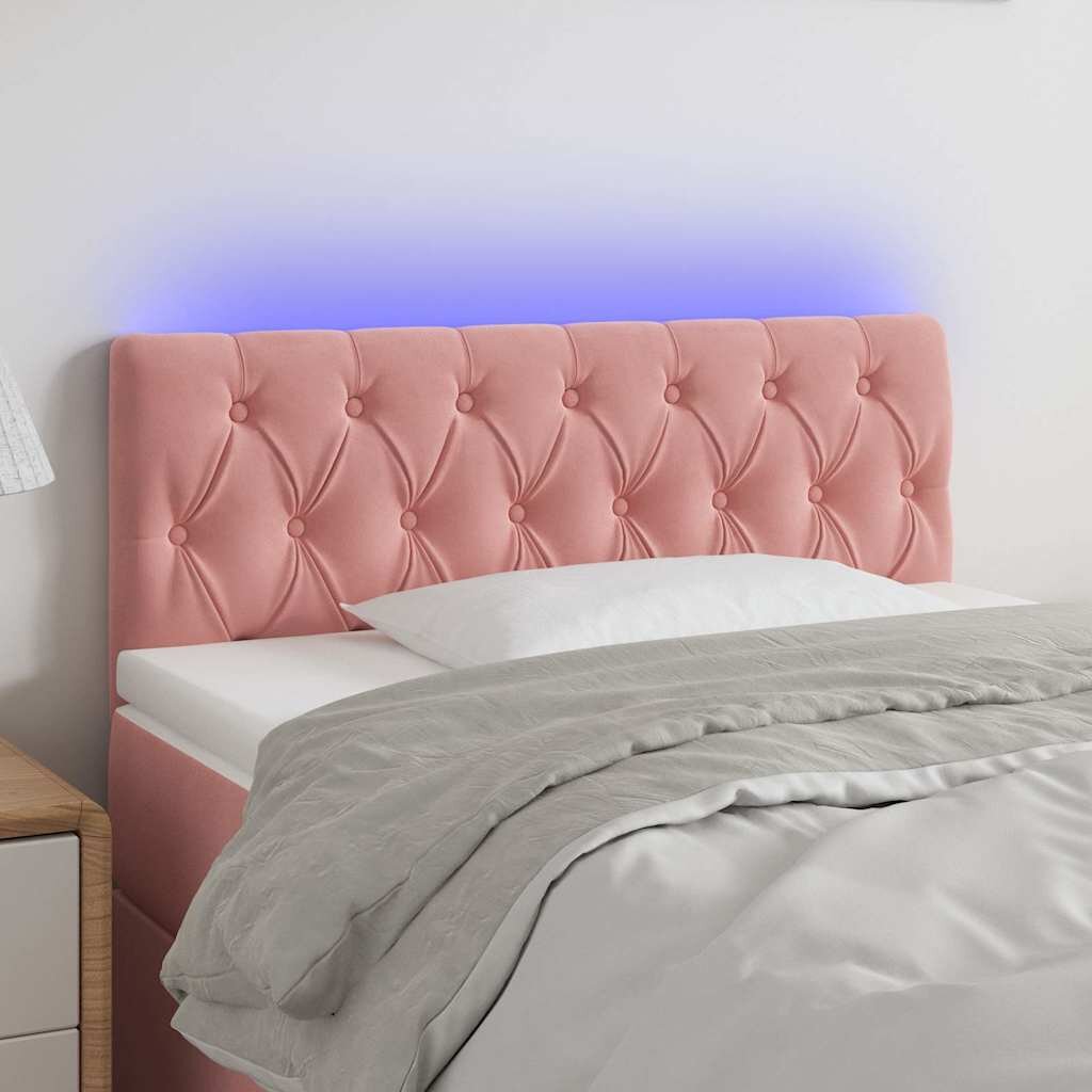 vidaXL LED Горна табла за легло розова 90x7x78/88 см кадифе