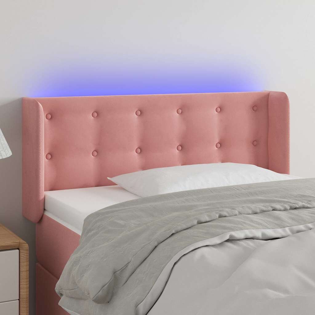 vidaXL LED горна табла за легло розова 93x16x78/88 см кадифе