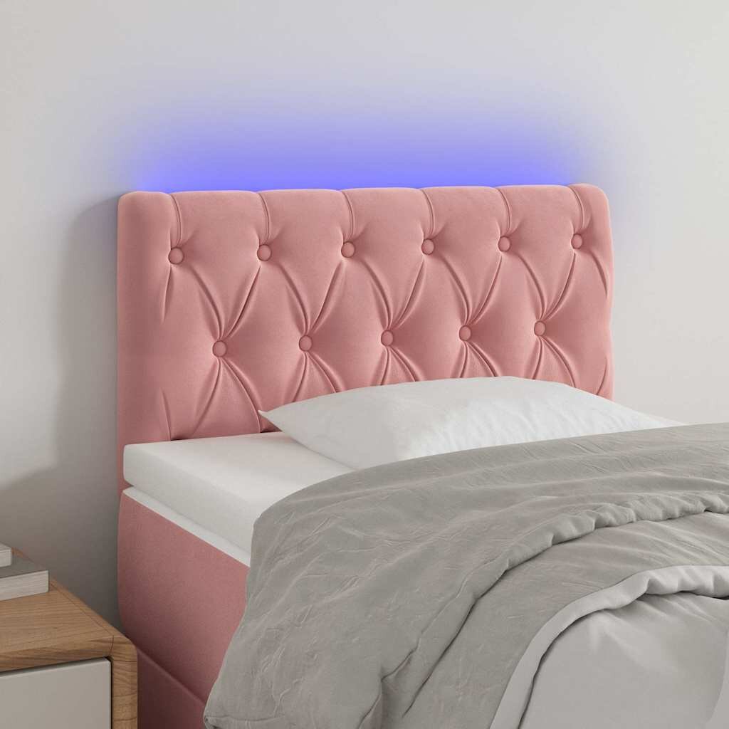 vidaXL LED Горна табла за легло розова80x7x78/88 см кадифе