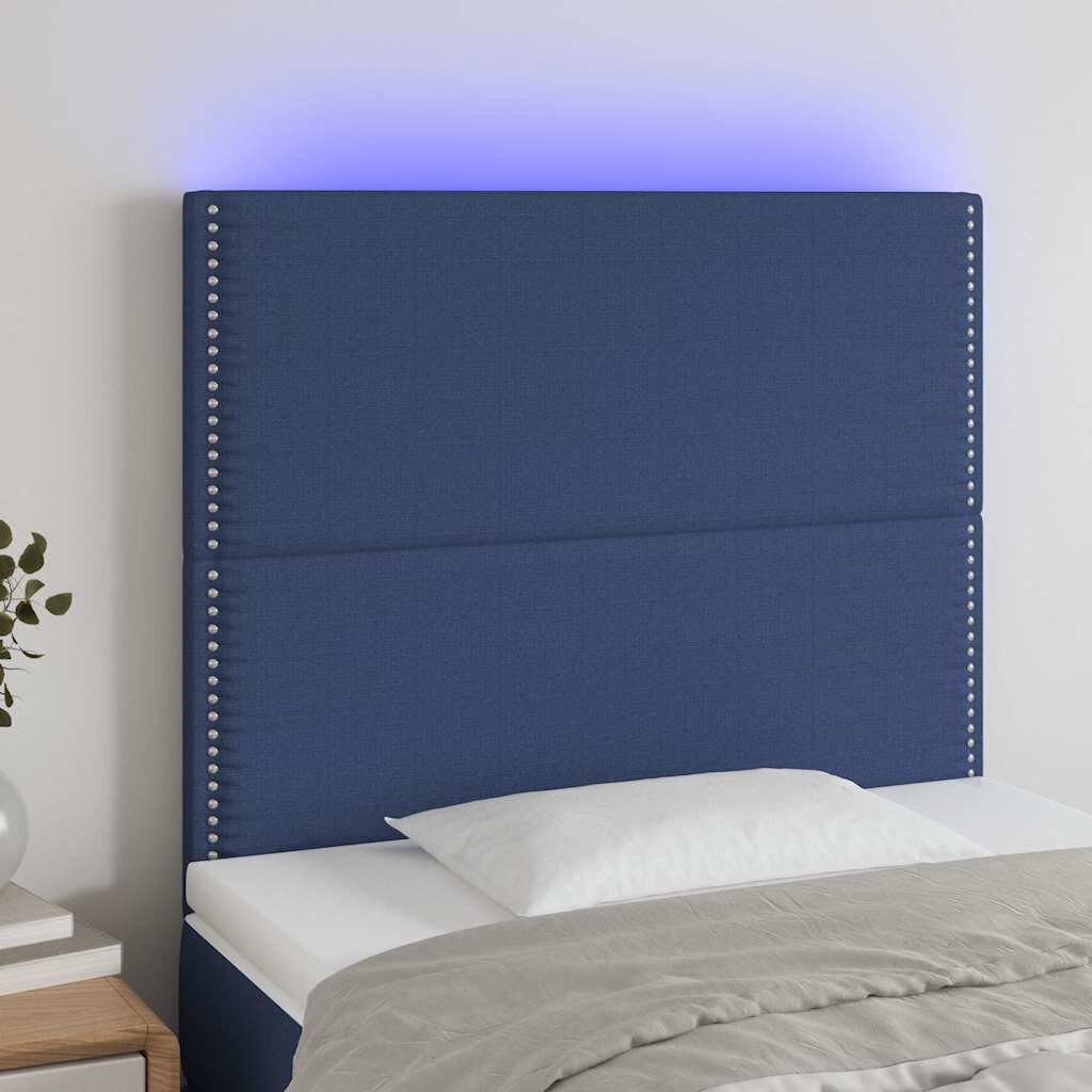 vidaXL LED горна табла за легло синя 100x5x118/128 см плат
