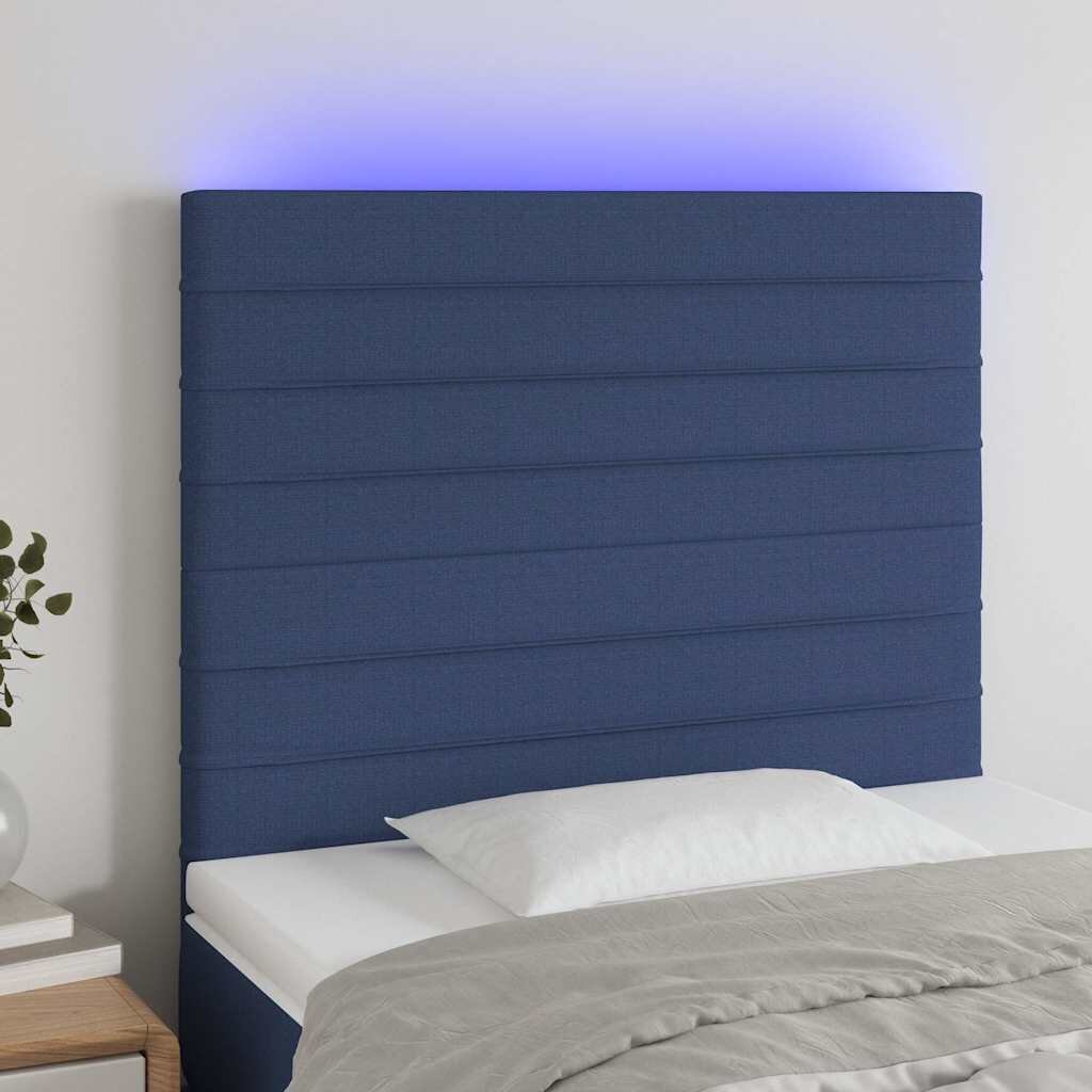 vidaXL LED горна табла за легло синя 100x5x118/128 см плат