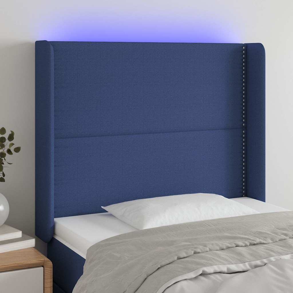 vidaXL LED горна табла за легло синя 103x16x118/128 см плат