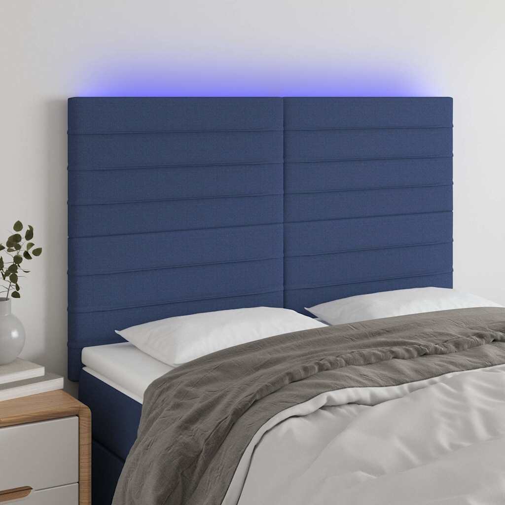 vidaXL LED горна табла за легло синя 144x5x118/128 см плат