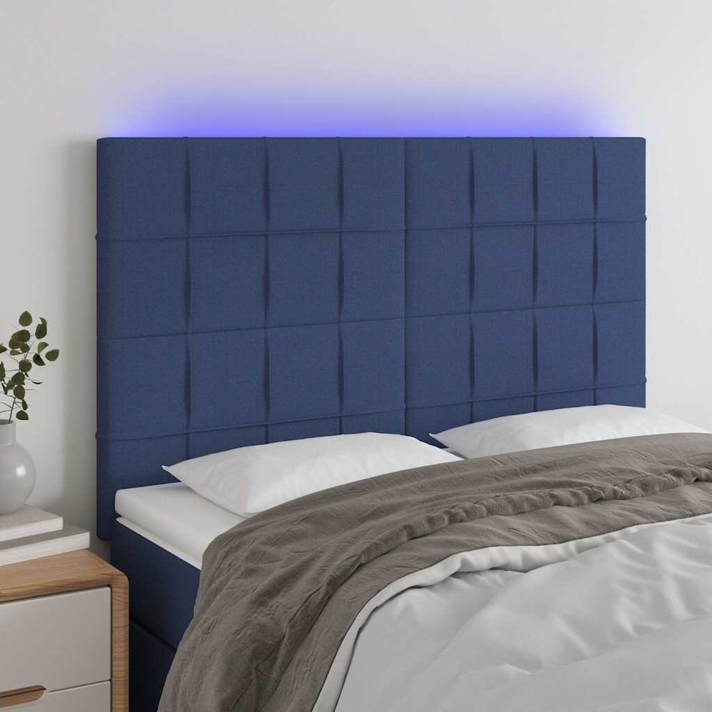 vidaXL LED горна табла за легло синя 144x5x118/128 см плат