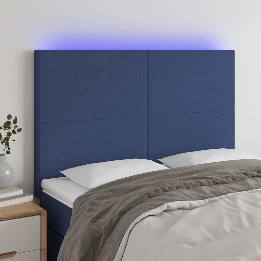 vidaXL LED горна табла за легло синя 144x5x118/128 см плат