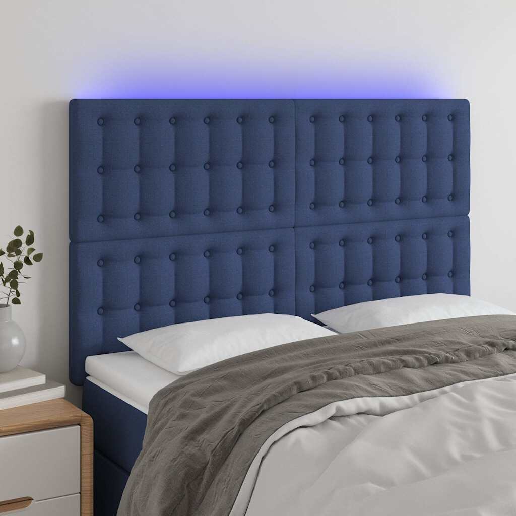 vidaXL LED горна табла за легло синя 144x5x118/128 см плат