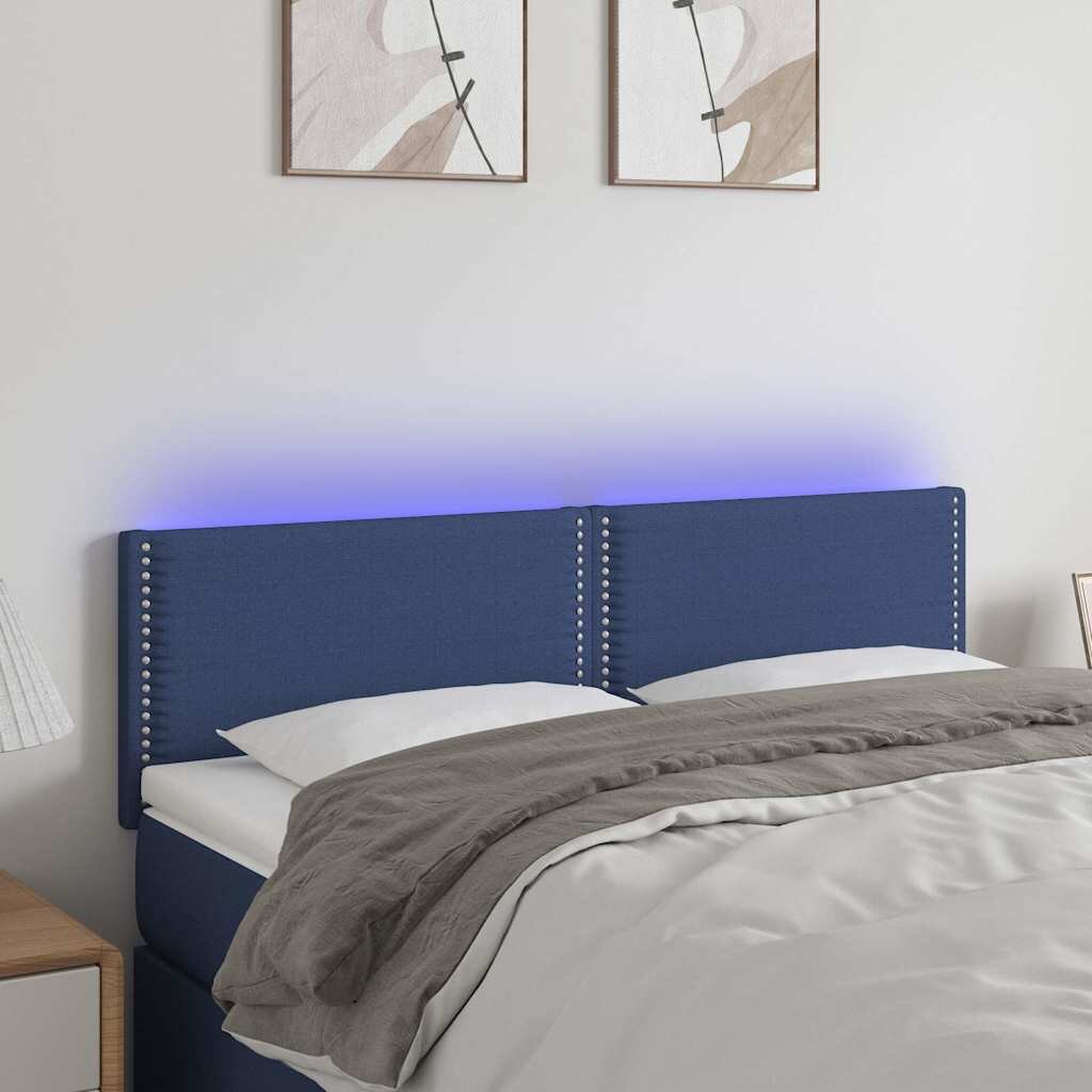 vidaXL LED горна табла за легло синя 144x5x78/88 см плат