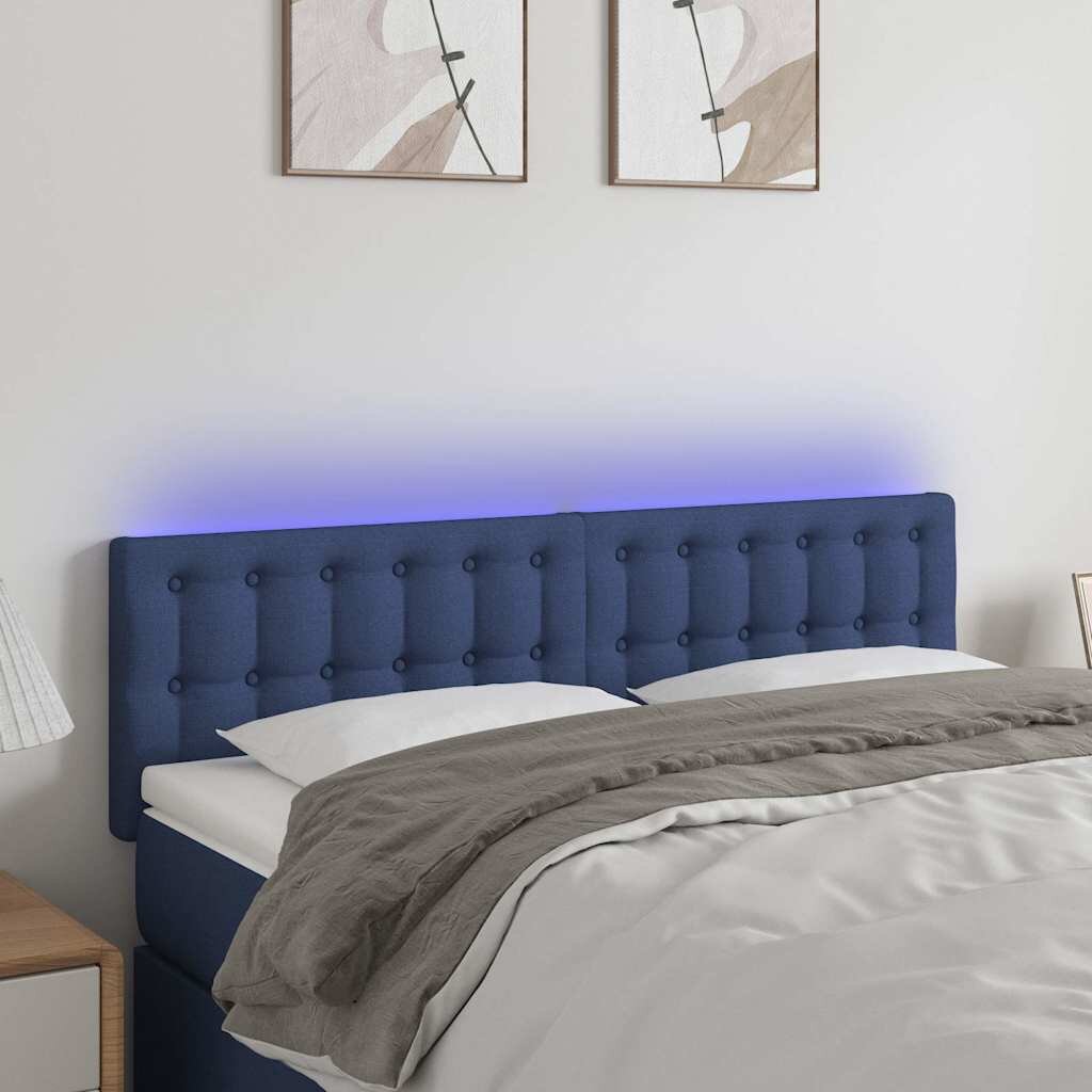 vidaXL LED горна табла за легло синя 144x5x78/88 см плат