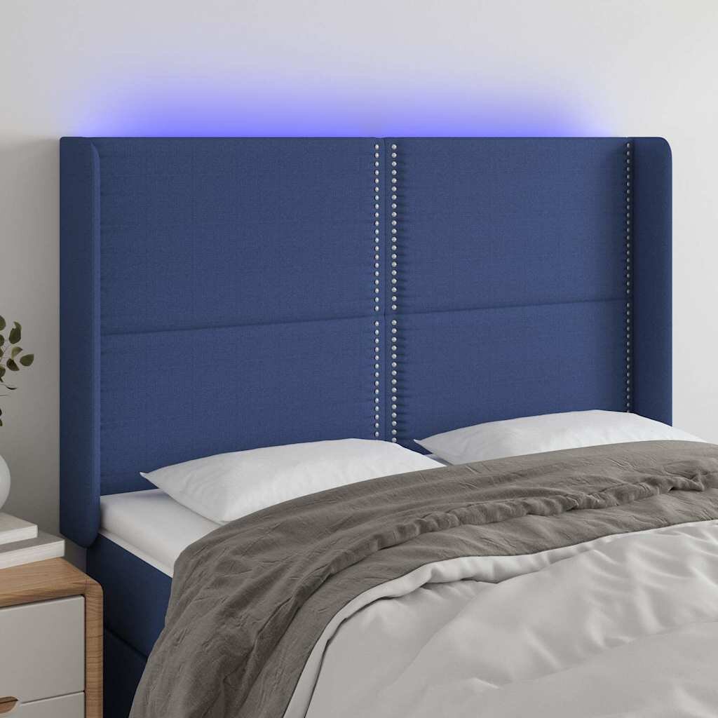 vidaXL LED горна табла за легло синя 147x16x118/128 см плат
