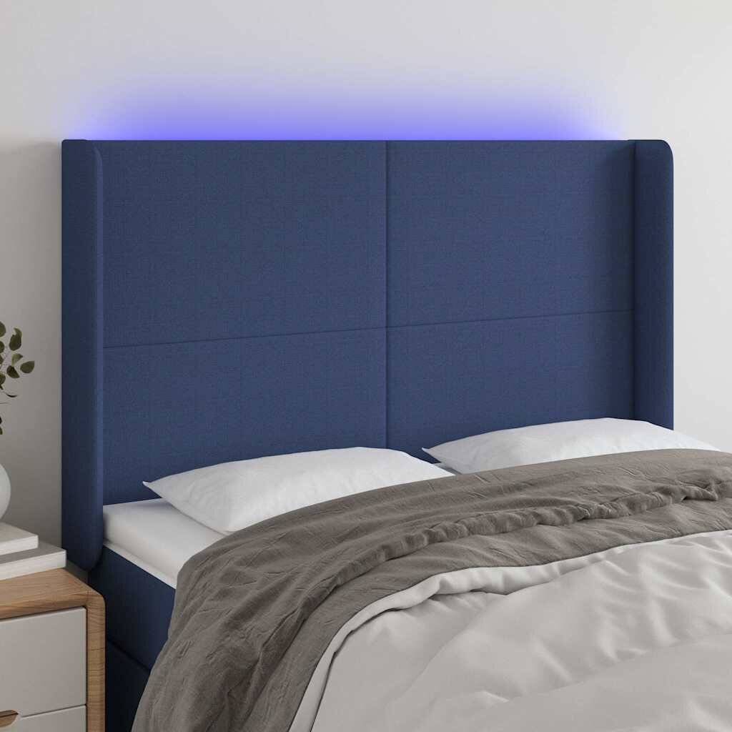 vidaXL LED горна табла за легло синя 147x16x118/128 см плат