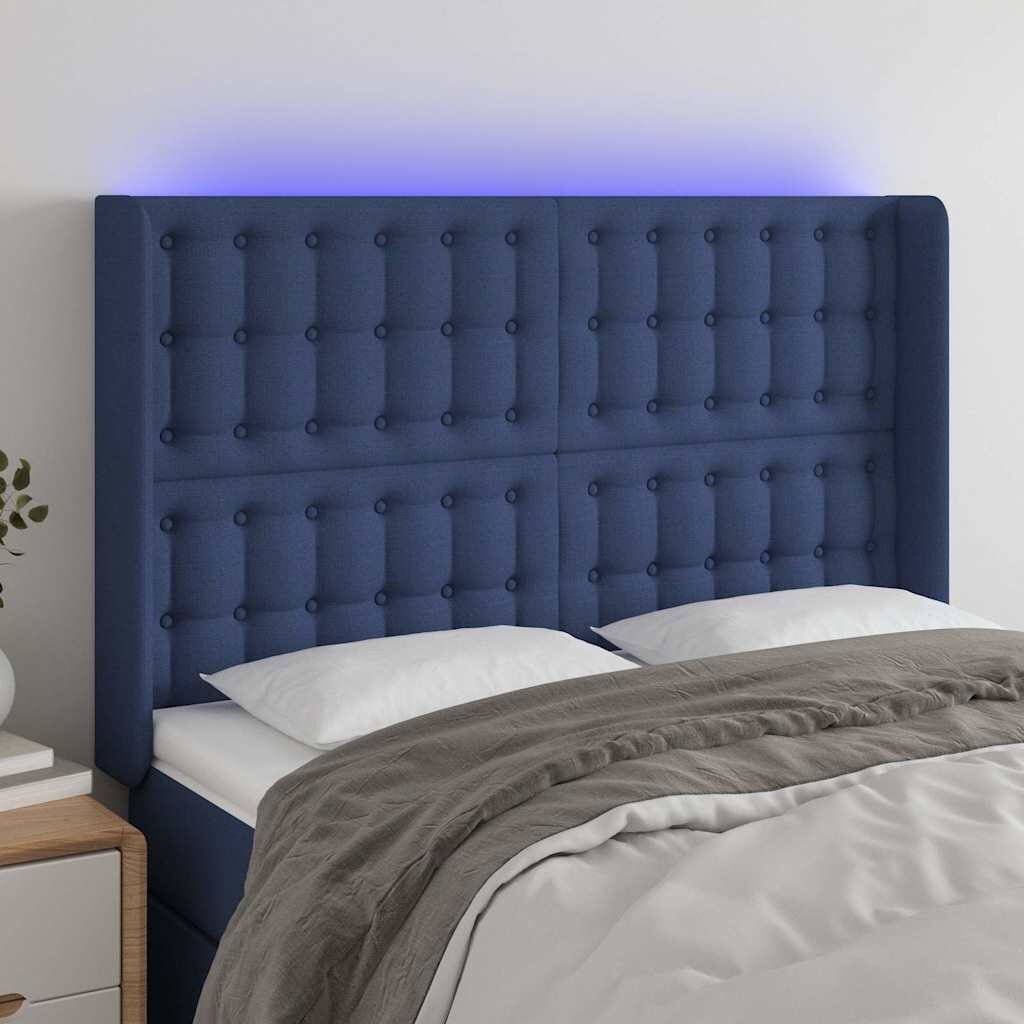 vidaXL LED горна табла за легло синя 147x16x118/128 см плат