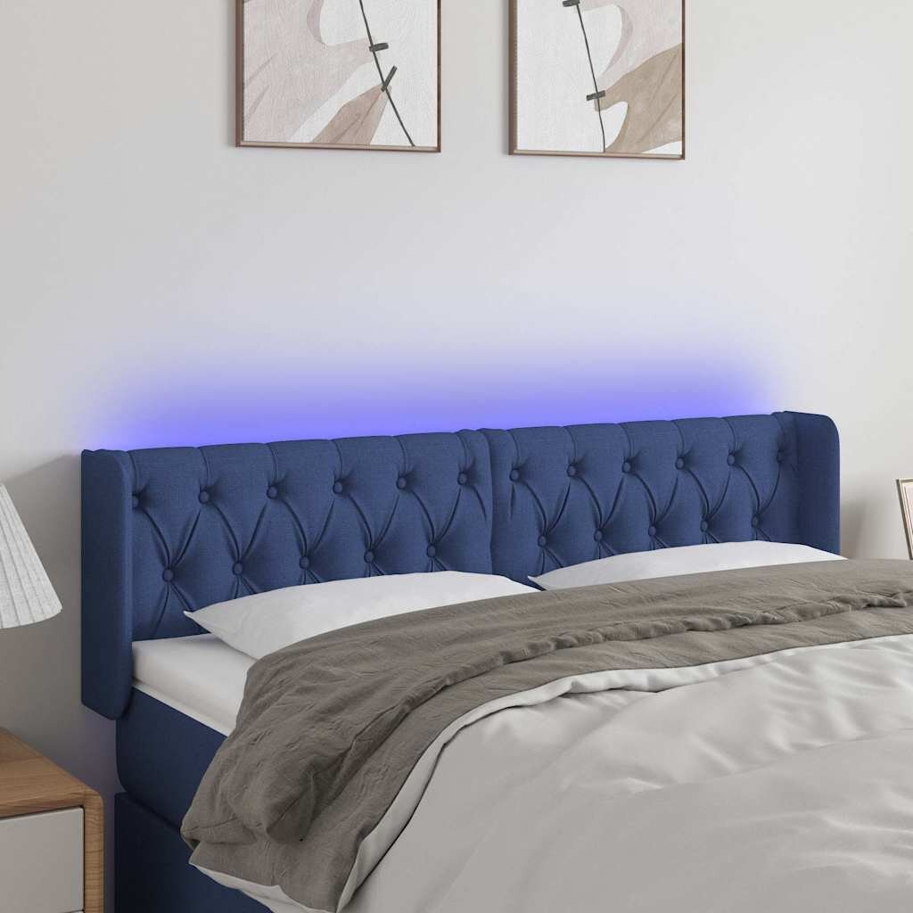 vidaXL LED горна табла за легло синя 147x16x78/88 см плат