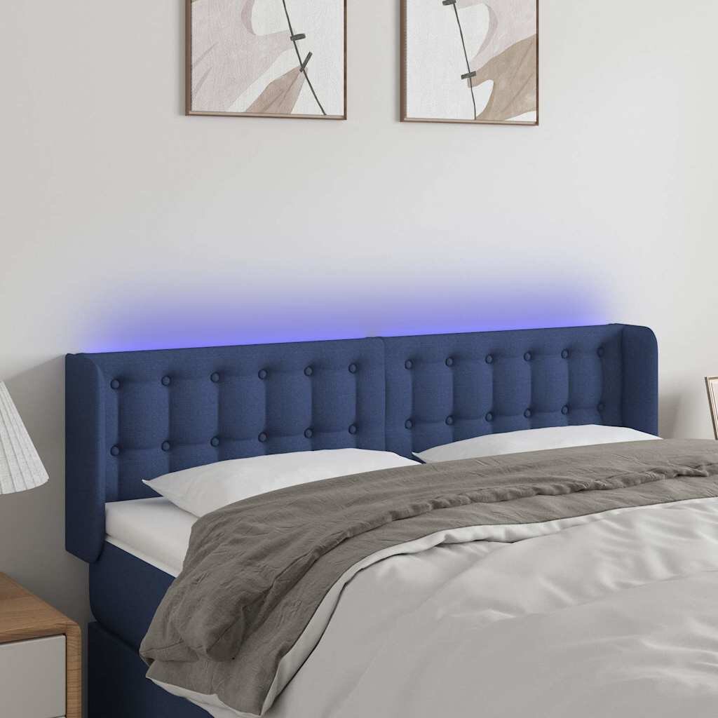 vidaXL LED горна табла за легло синя 147x16x78/88 см плат