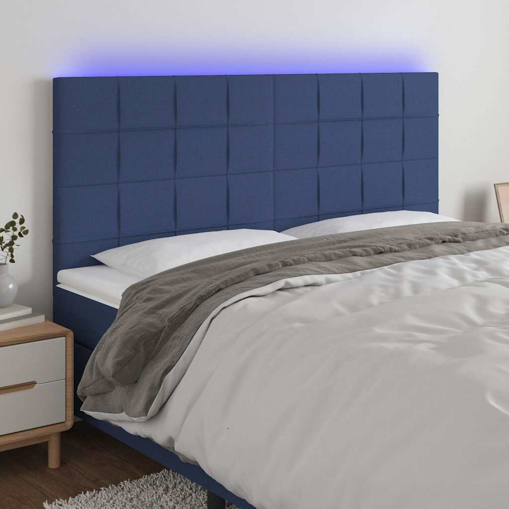 vidaXL LED горна табла за легло синя 160x5x118/128 см плат