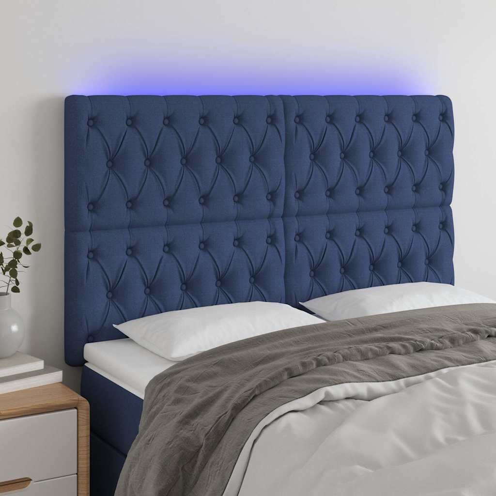 vidaXL LED горна табла за легло синя 160x7x118/128 см плат