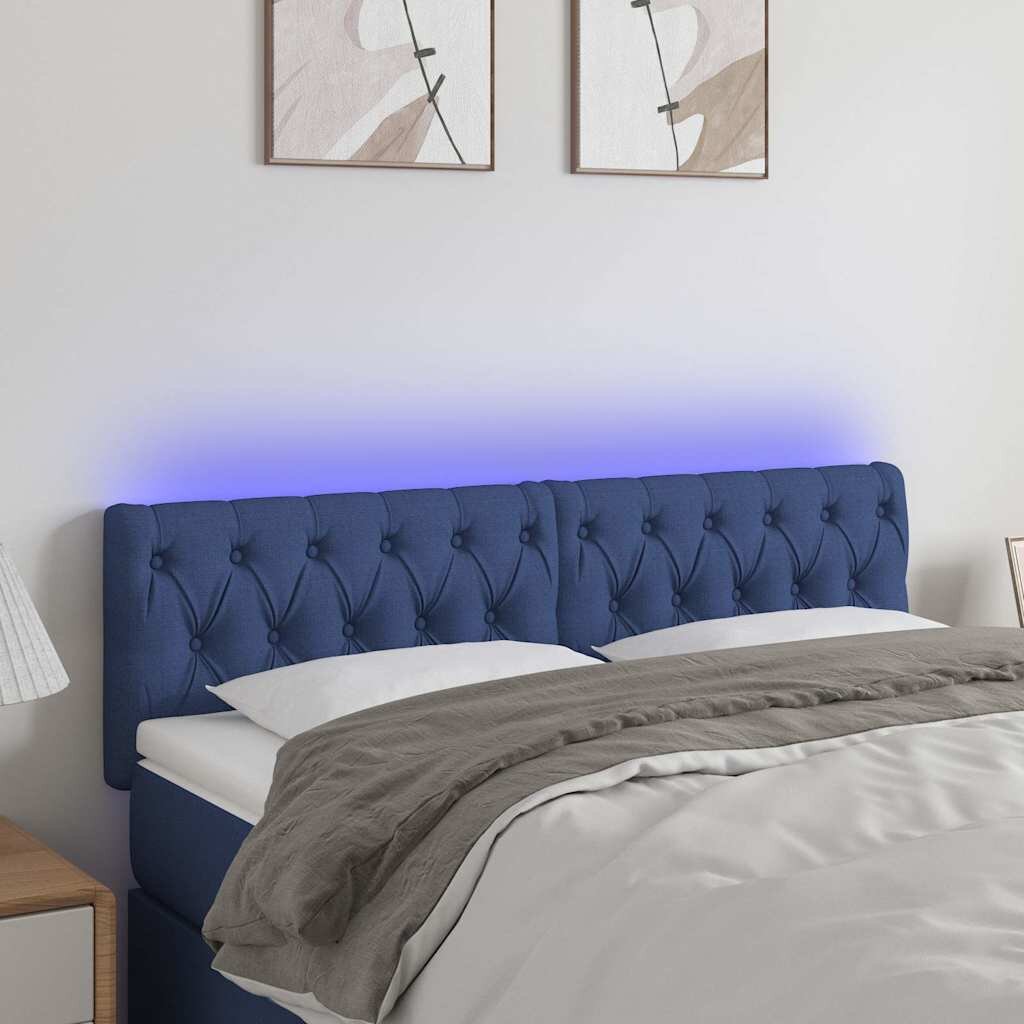 vidaXL LED горна табла за легло синя 160x7x78/88 см плат