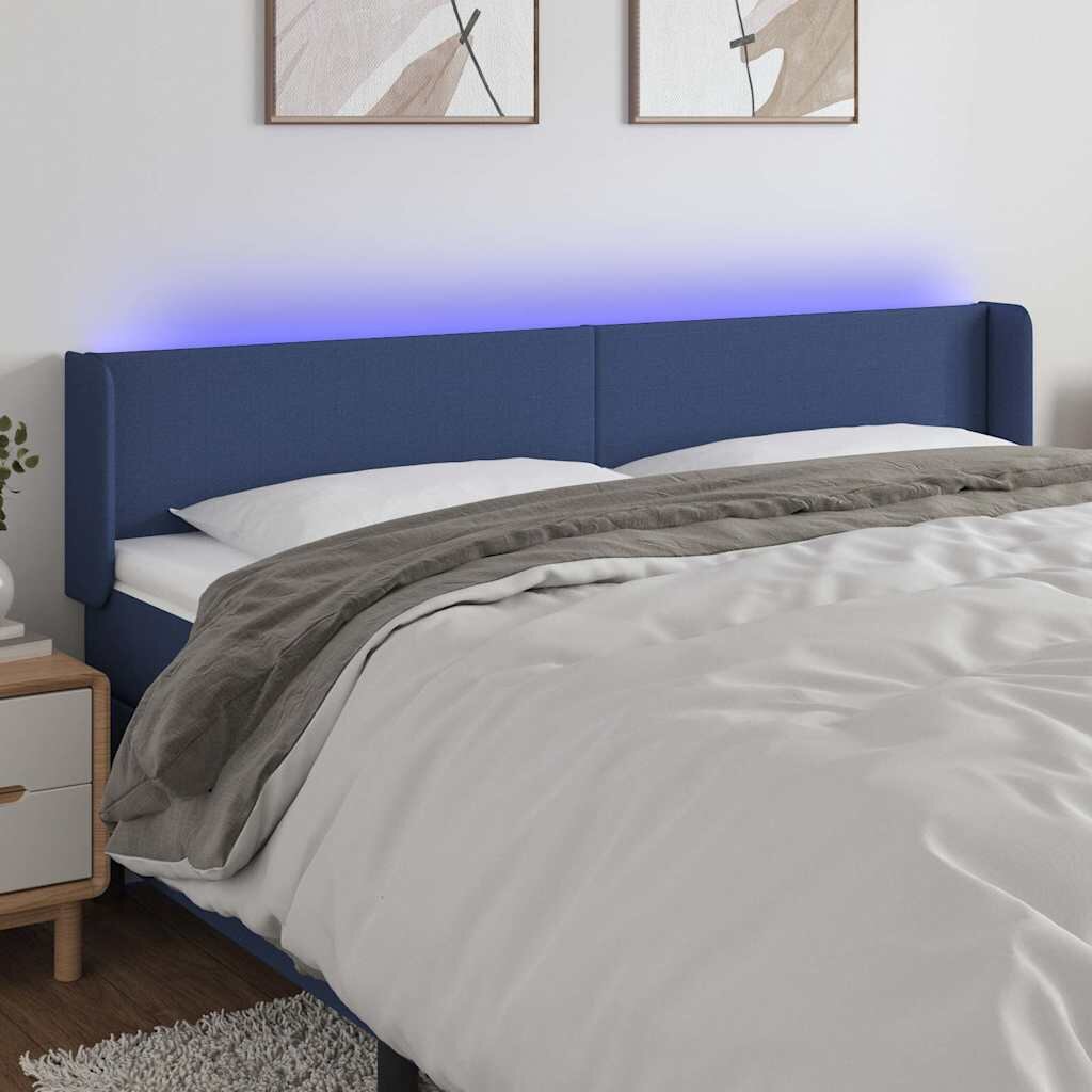 vidaXL LED горна табла за легло синя 163x16x78/88 см плат