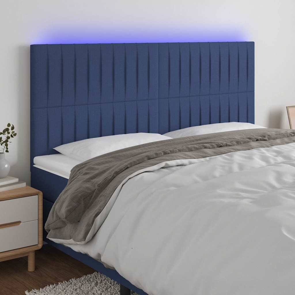 vidaXL LED горна табла за легло синя 180x5x118/128 см плат