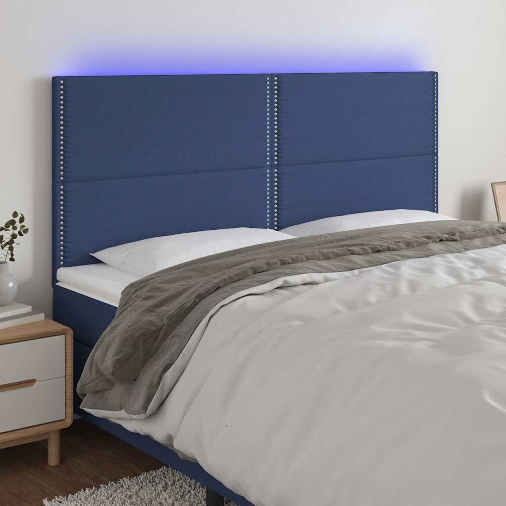 vidaXL LED горна табла за легло синя 180x5x118/128 см плат