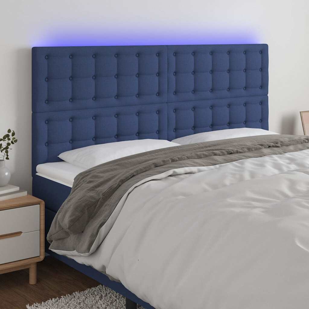 vidaXL LED горна табла за легло синя 180x5x118/128 см плат