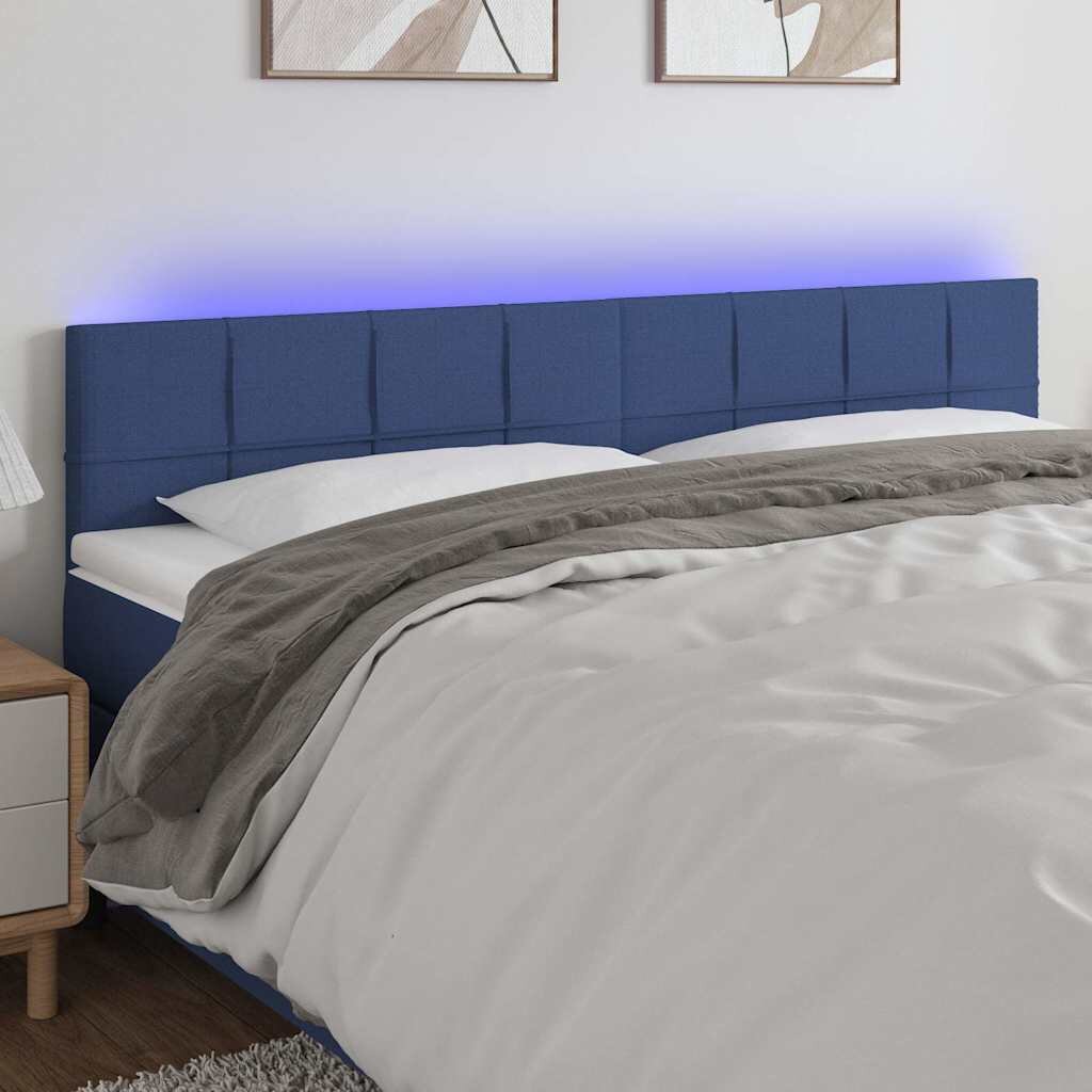 vidaXL LED горна табла за легло синя 180x5x78/88 см плат