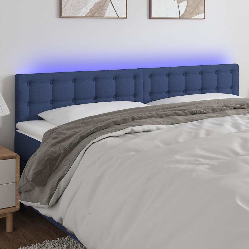 vidaXL LED горна табла за легло синя 180x5x78/88 см плат