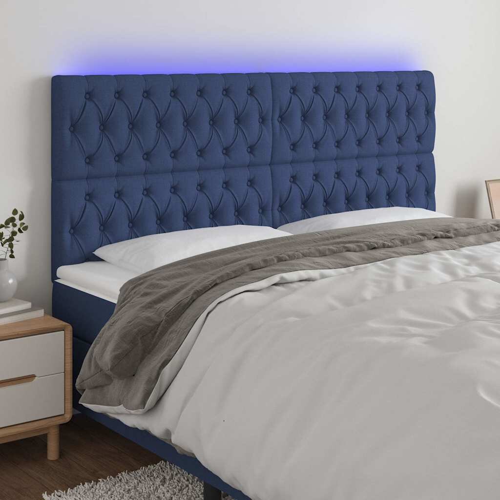 vidaXL LED горна табла за легло синя 180x7x118/128 см плат
