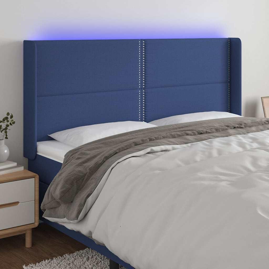 vidaXL LED горна табла за легло синя 183x16x118/128 см плат
