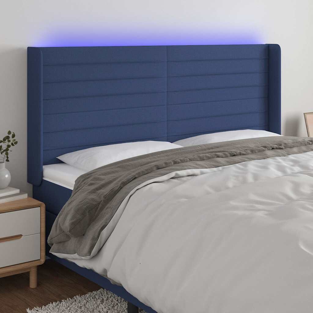 vidaXL LED горна табла за легло синя 183x16x118/128 см плат