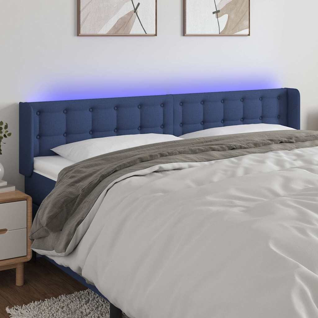 vidaXL LED горна табла за легло синя 183x16x78/88 см плат