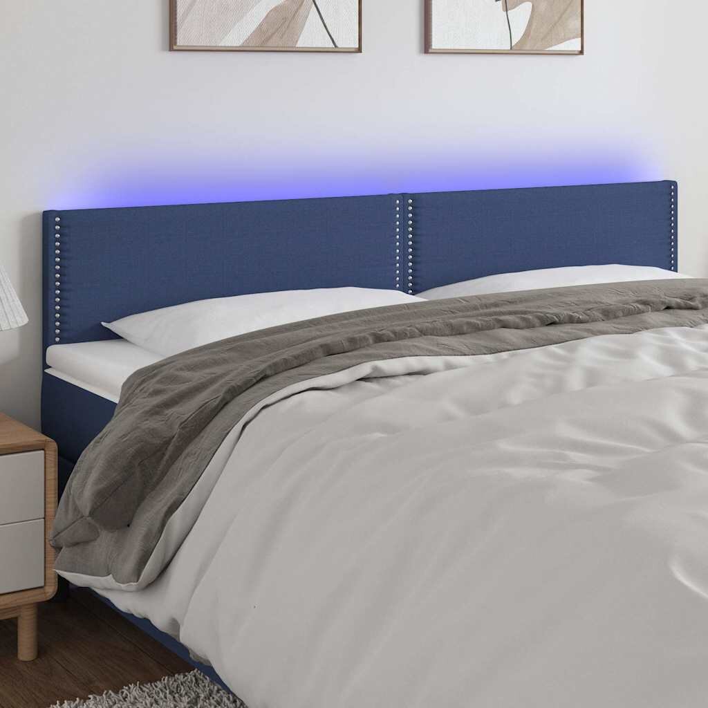 vidaXL LED горна табла за легло синя 200x5x78/88 см плат