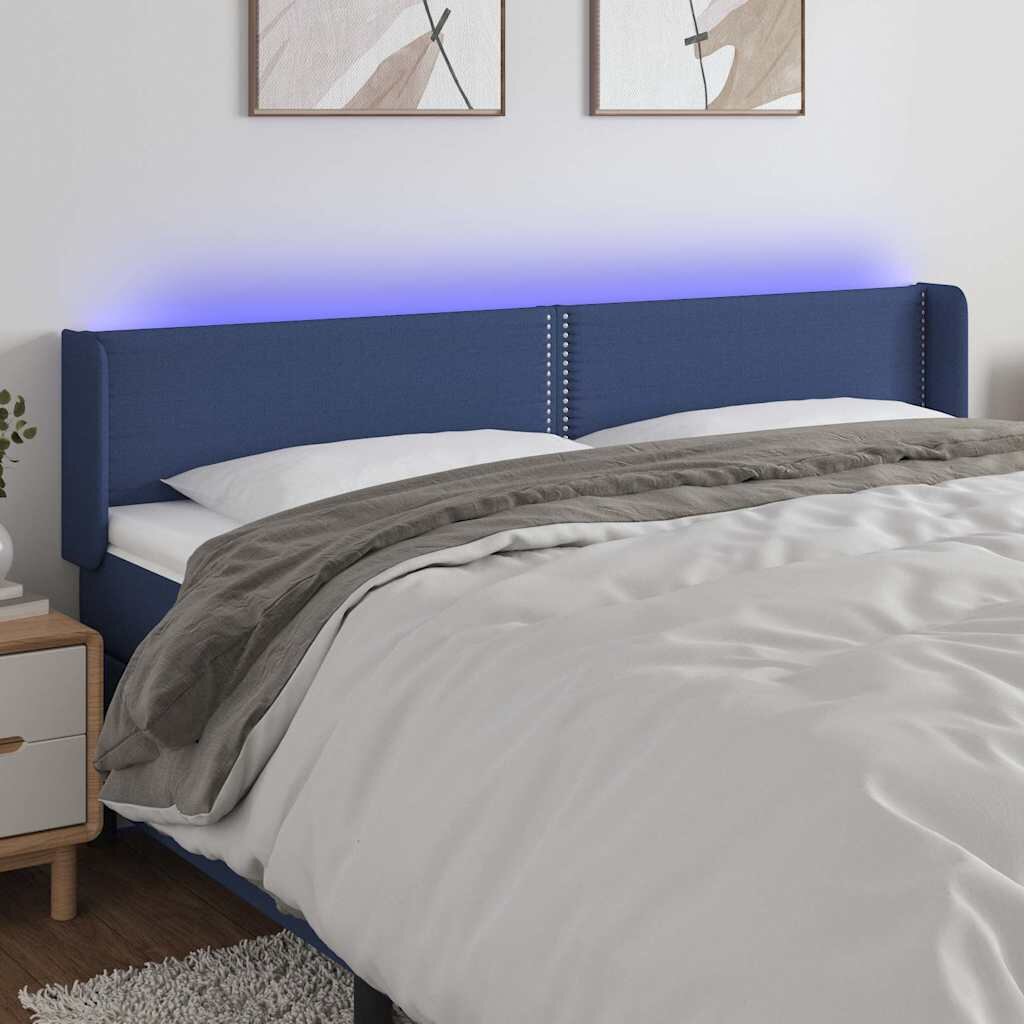 vidaXL LED горна табла за легло синя 203x16x78/88 см плат