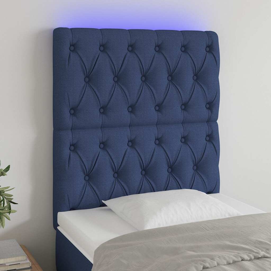 vidaXL LED горна табла за легло синя 80x7x118/128 см плат