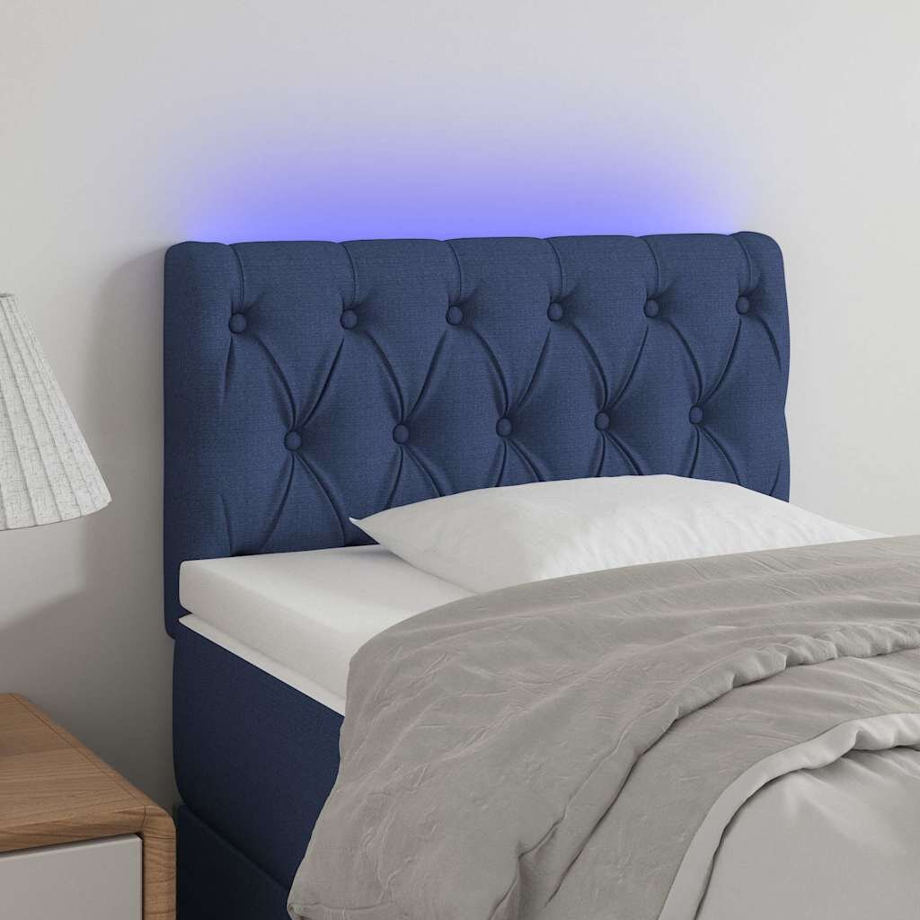 vidaXL LED горна табла за легло синя 80x7x78/88 см плат