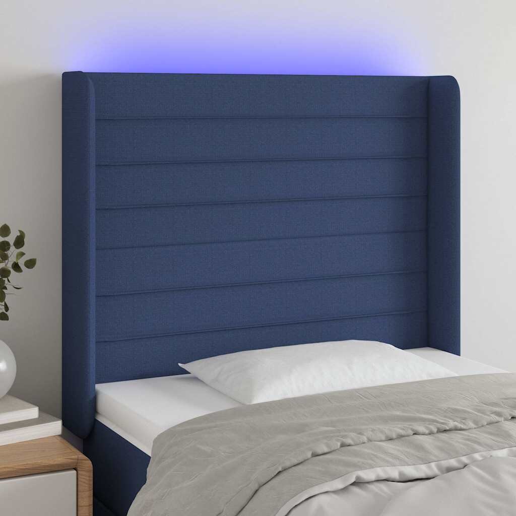 vidaXL LED горна табла за легло синя 83x16x118/128 см плат