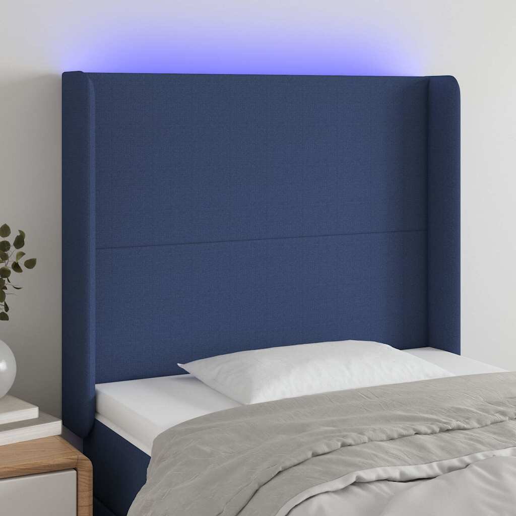 vidaXL LED горна табла за легло синя 83x16x118/128 см плат