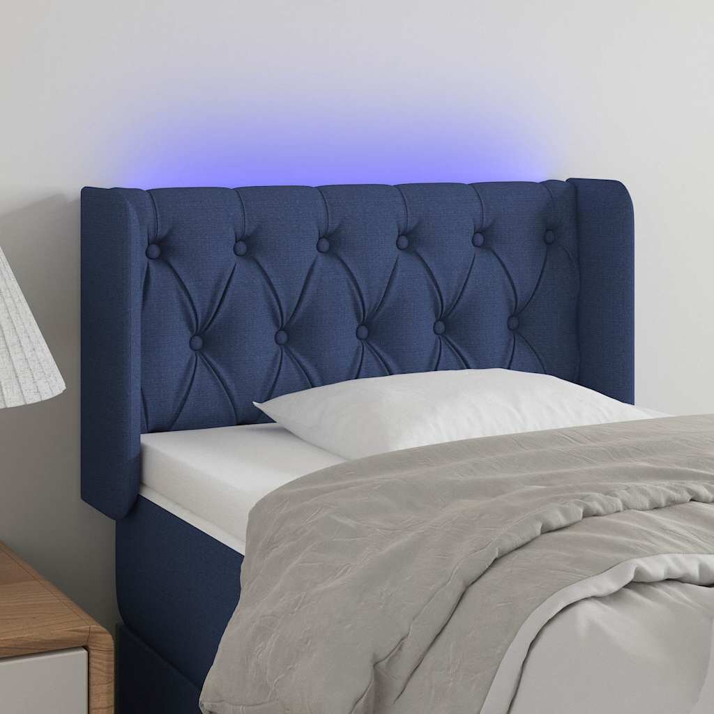 vidaXL LED горна табла за легло синя 83x16x78/88 см плат