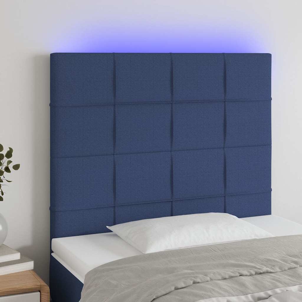 vidaXL LED горна табла за легло синя 90x5x118/128 см плат