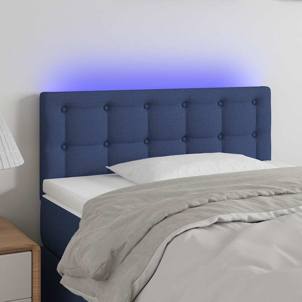 vidaXL LED горна табла за легло синя 90x5x78/88 см плат