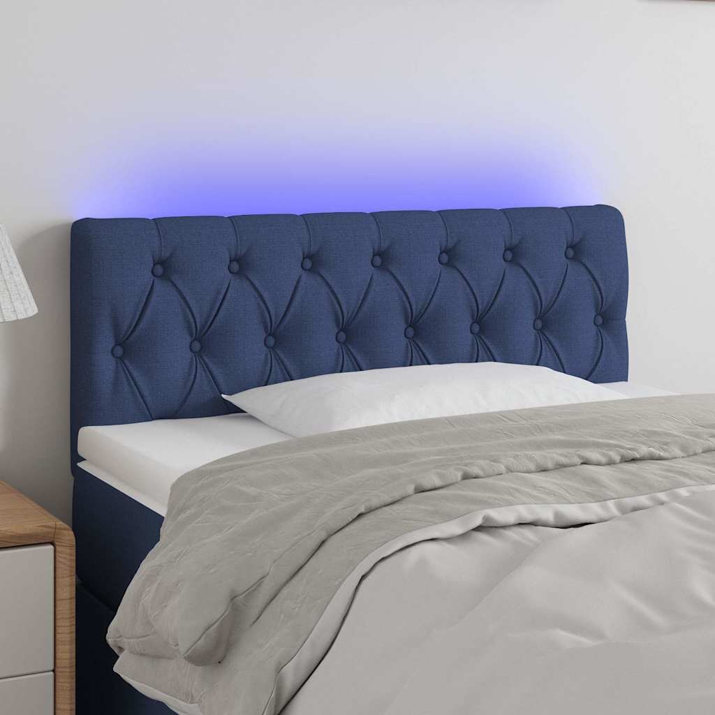 vidaXL LED горна табла за легло синя 90x7x78/88 см плат
