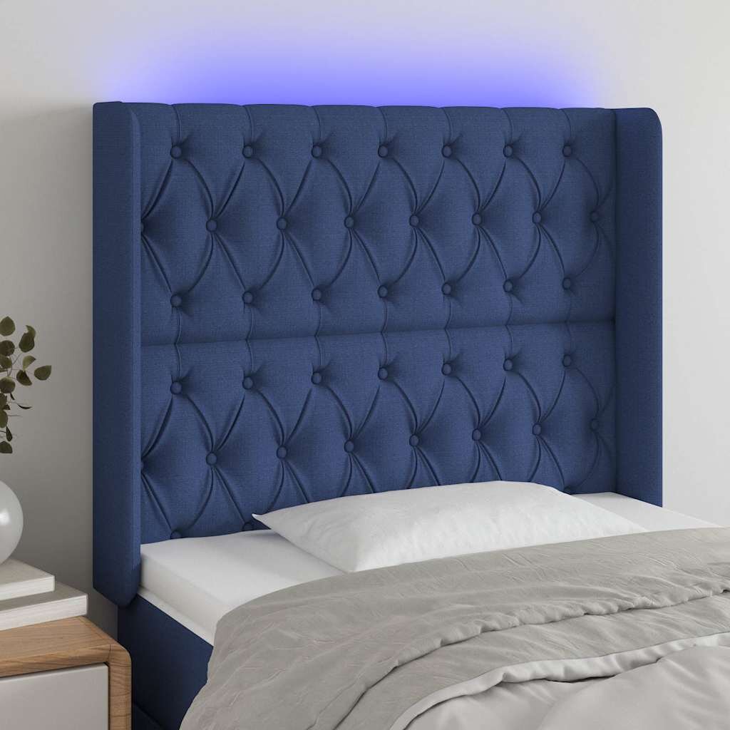 vidaXL LED горна табла за легло синя 93x16x118/128 см плат
