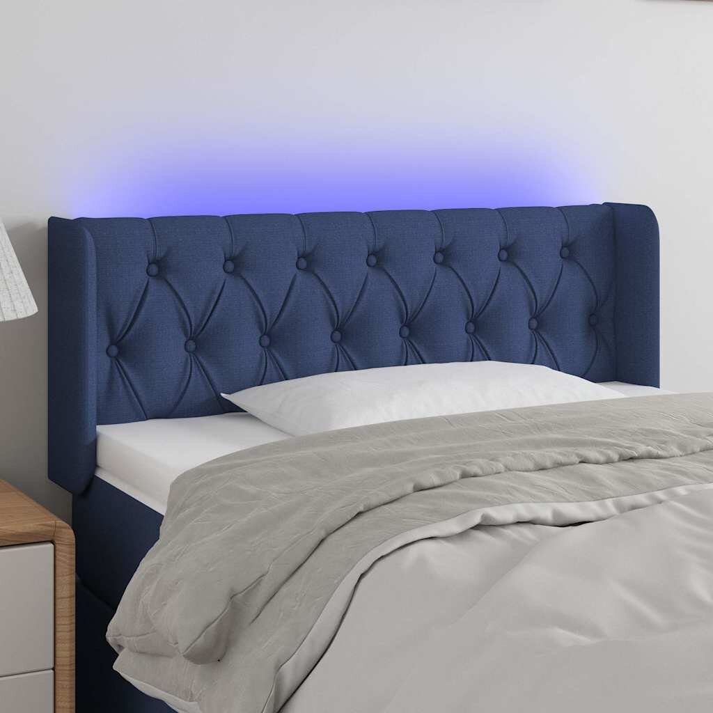 vidaXL LED горна табла за легло синя93x16x78/88 см плат