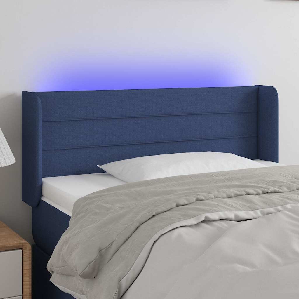 vidaXL LED горна табла за легло синя93x16x78/88 см плат