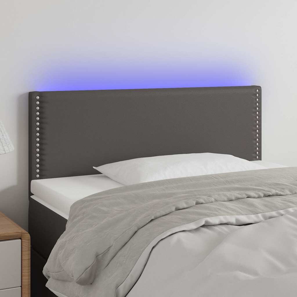 vidaXL LED Горна табла за легло сива 100x5x78/88 см изкуствена кожа