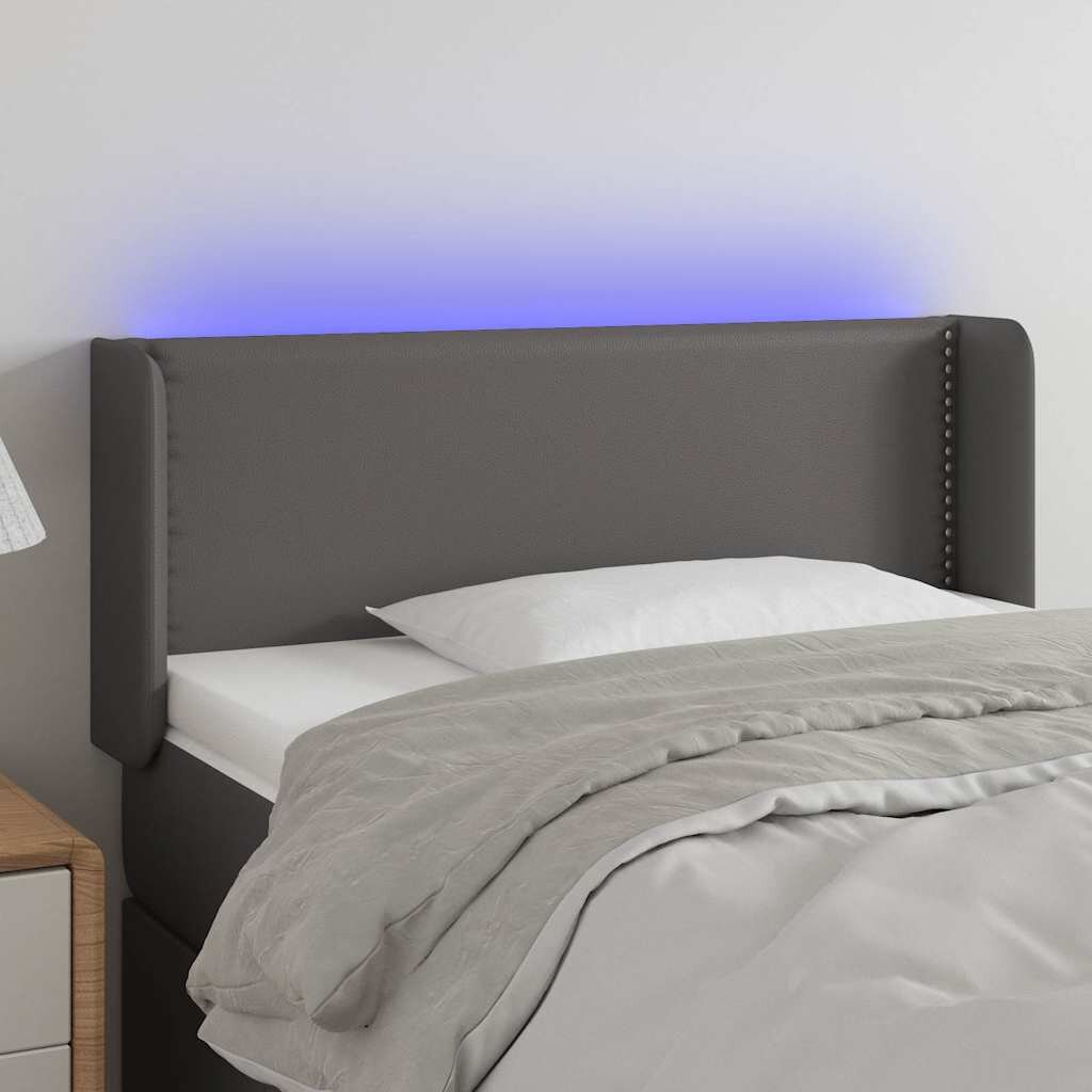 vidaXL LED горна табла за легло сива 103x16x78/88см изкуствена кожа