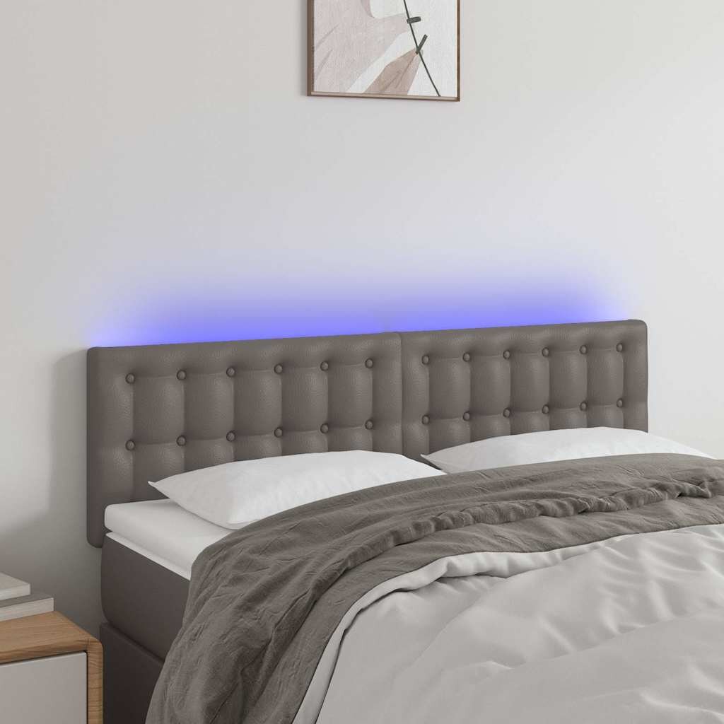 vidaXL LED Горна табла за легло сива 144x5x78/88 см изкуствена кожа