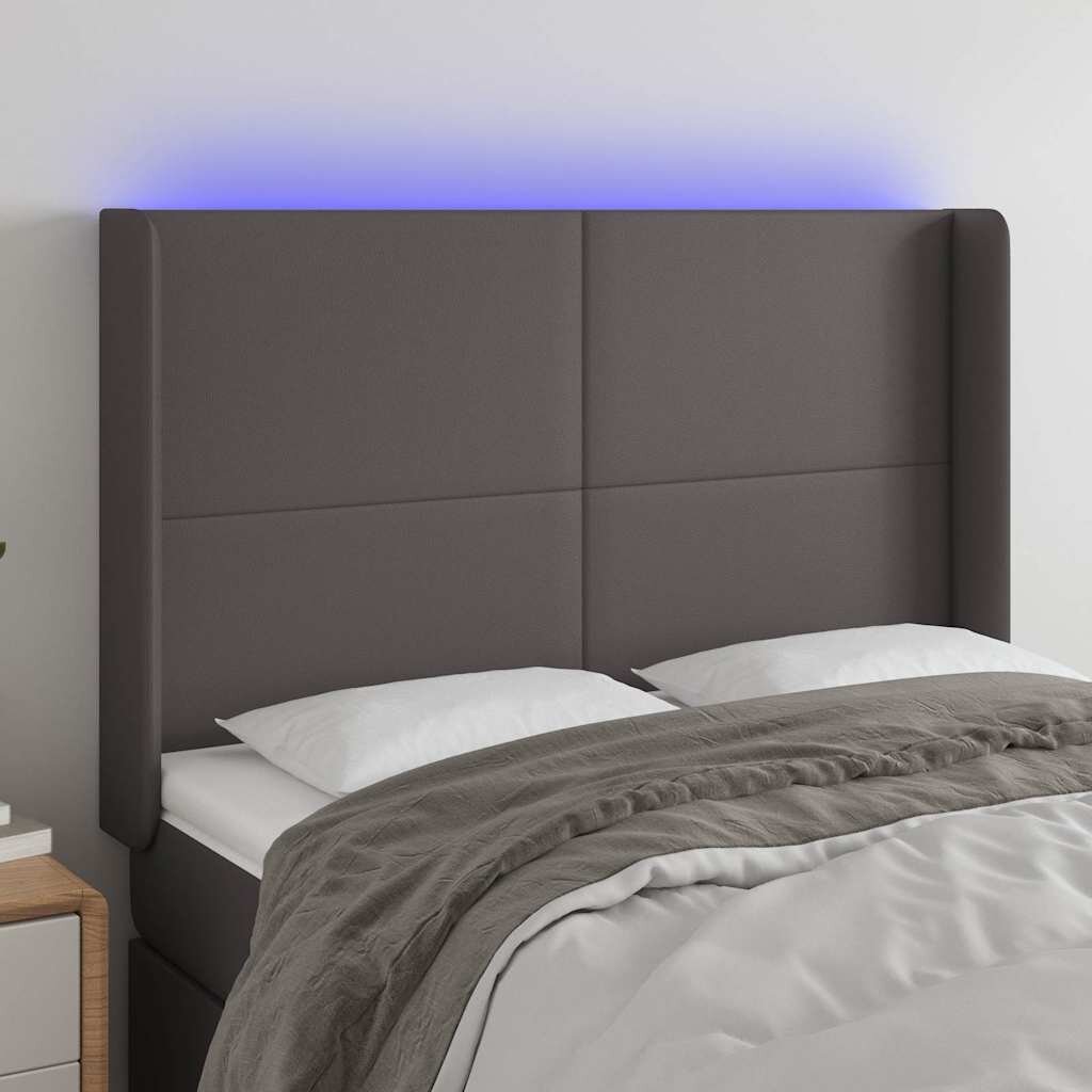 vidaXL LED горна табла за легло сива 147x16x118/128 см
