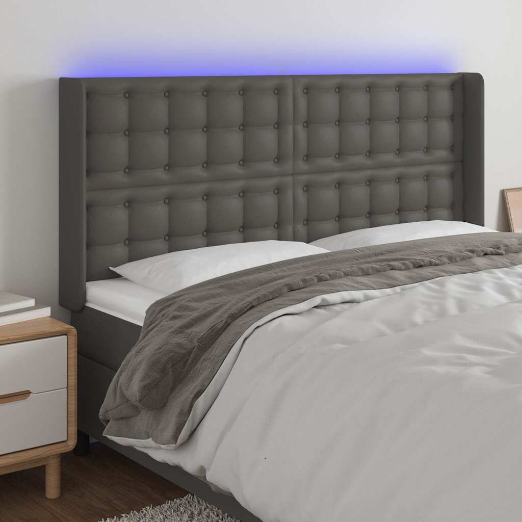 vidaXL LED горна табла за легло сива 147x16x118/128 см